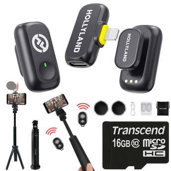 HOLLYLAND LARK A1 Mini Duo Wireless Mic iOS + 16GB MicroSD & 13 HOLLYLAND LARK A1 Mini Duo Wireless Mic iOS + 16GB MicroSD & 13