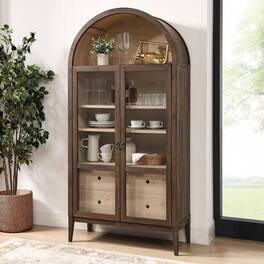 Nolan 74" Tall Wide Arched Storage Display Cabinet by Modway - Walnut Light Oak
