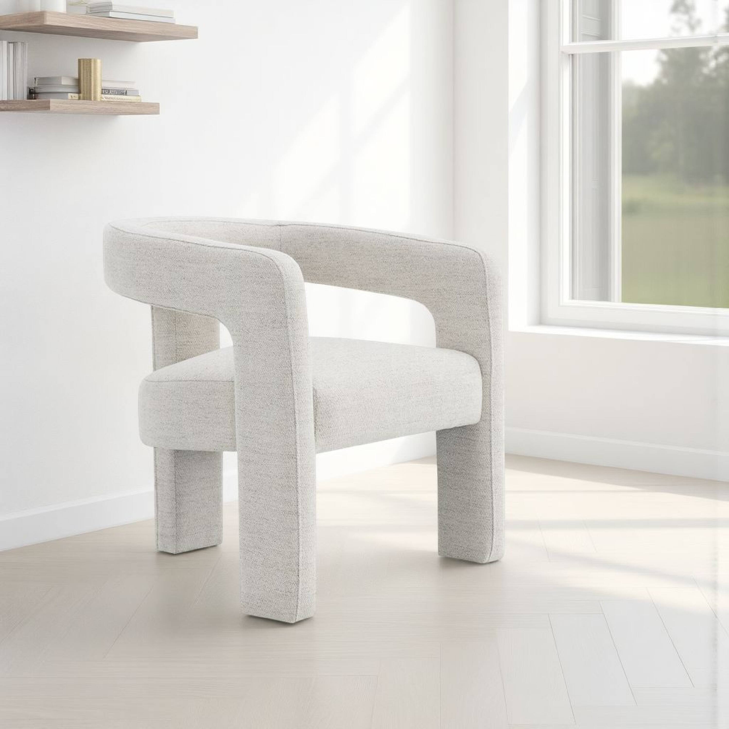 Alt View 5. Manhattan Lane - Side Dining Chair Set of 2, Textured Off White Boucle, Curved Back - Off White.