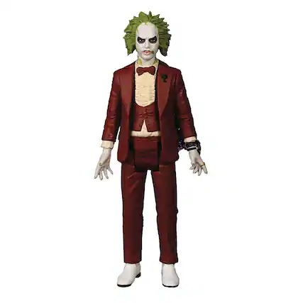 Front. Mezco Toyz - Beetlejuice 5 Points Action Figure | Red Tux - Red.
