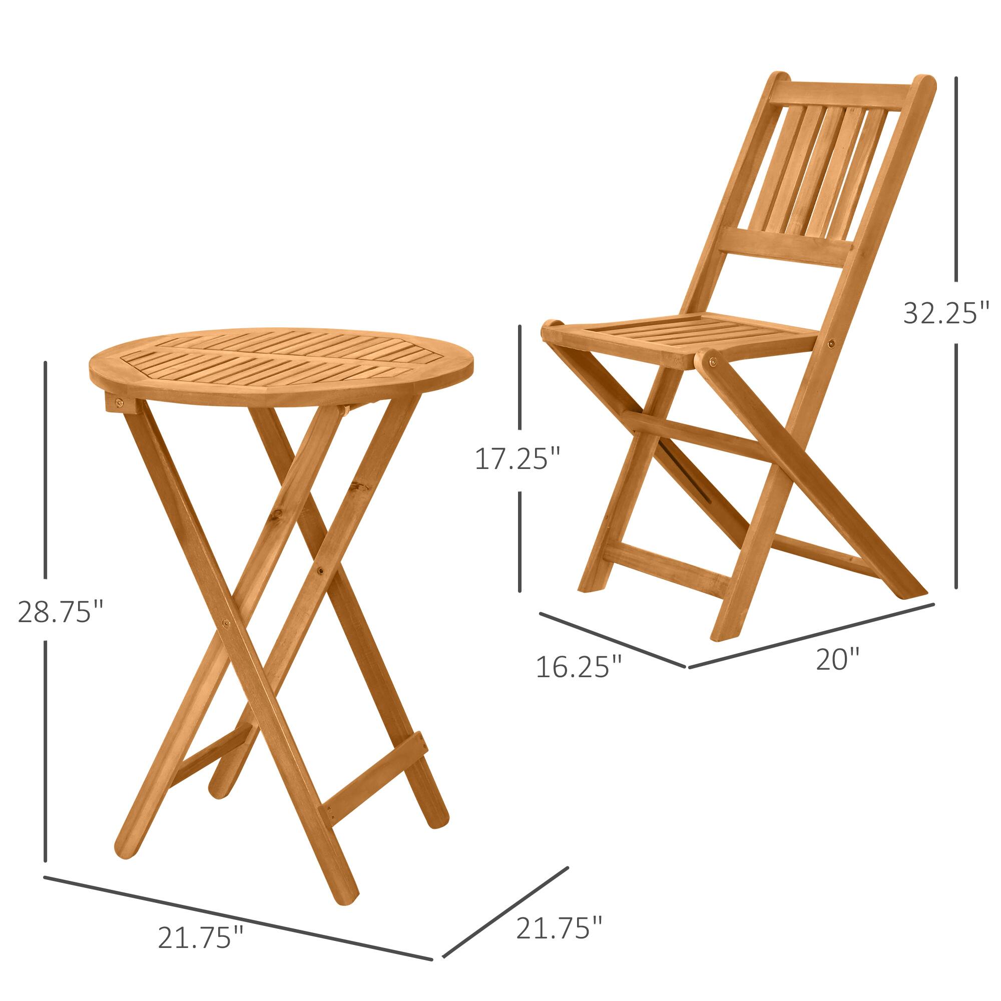 The text can be grouped as follows:

- Table dimensions: 28.75" (height), 21.75" (diameter), 17.25" (width)
- Chair dimensions: 32.25" (height), 20" (width), 16.25" (depth), 21.75" (depth)