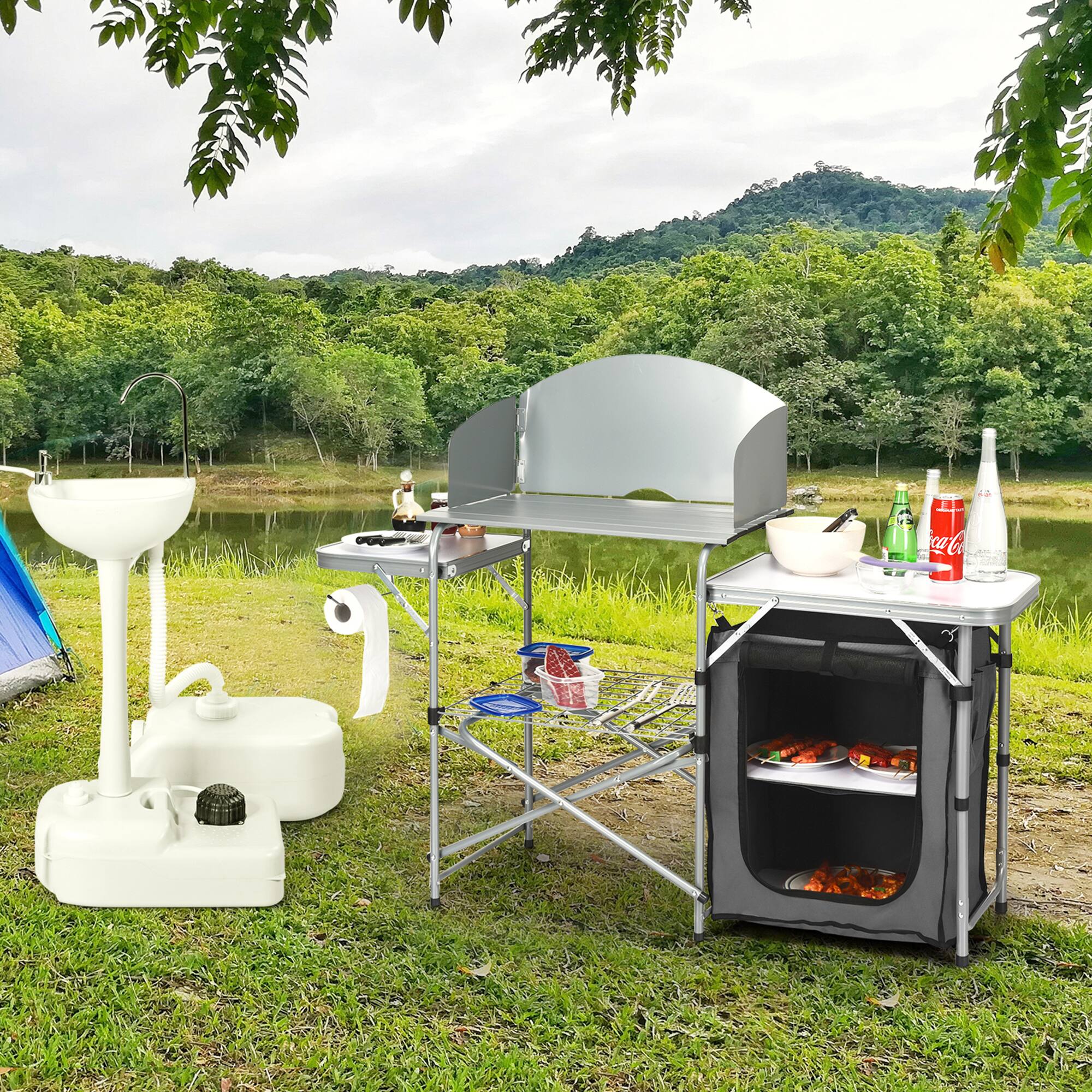 Alt View 2. Gymax - Gymax Folding Outdoor Camping Table Portable BBQ Grill Table w/ Storage Bag - as pic.