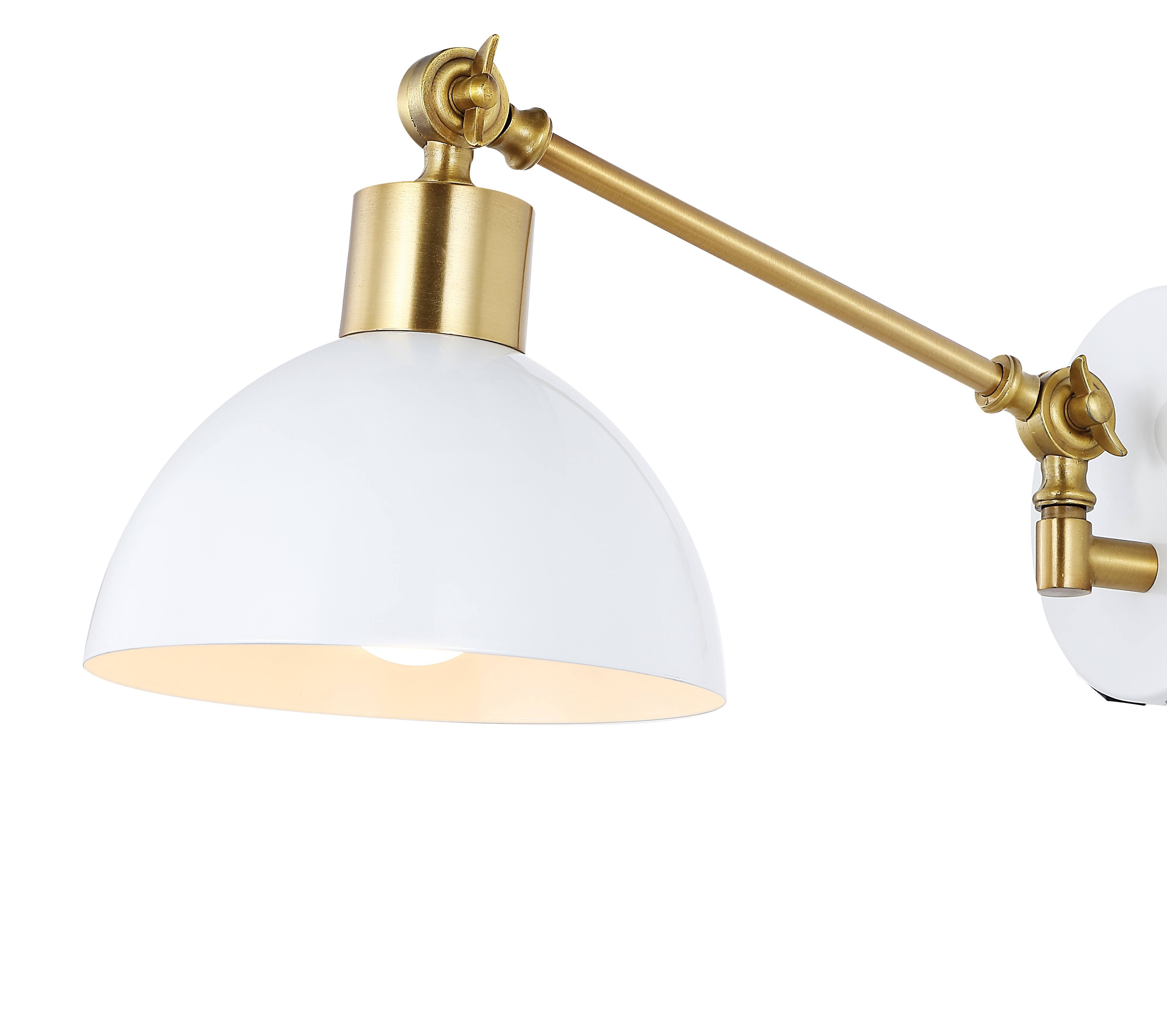 Alt View 4. Jonathan Y - Lisa 18" Swing Arm 1-Light Modern Midcentury Iron USB Charging Port LED Sconce, White/Brass Gold - White.
