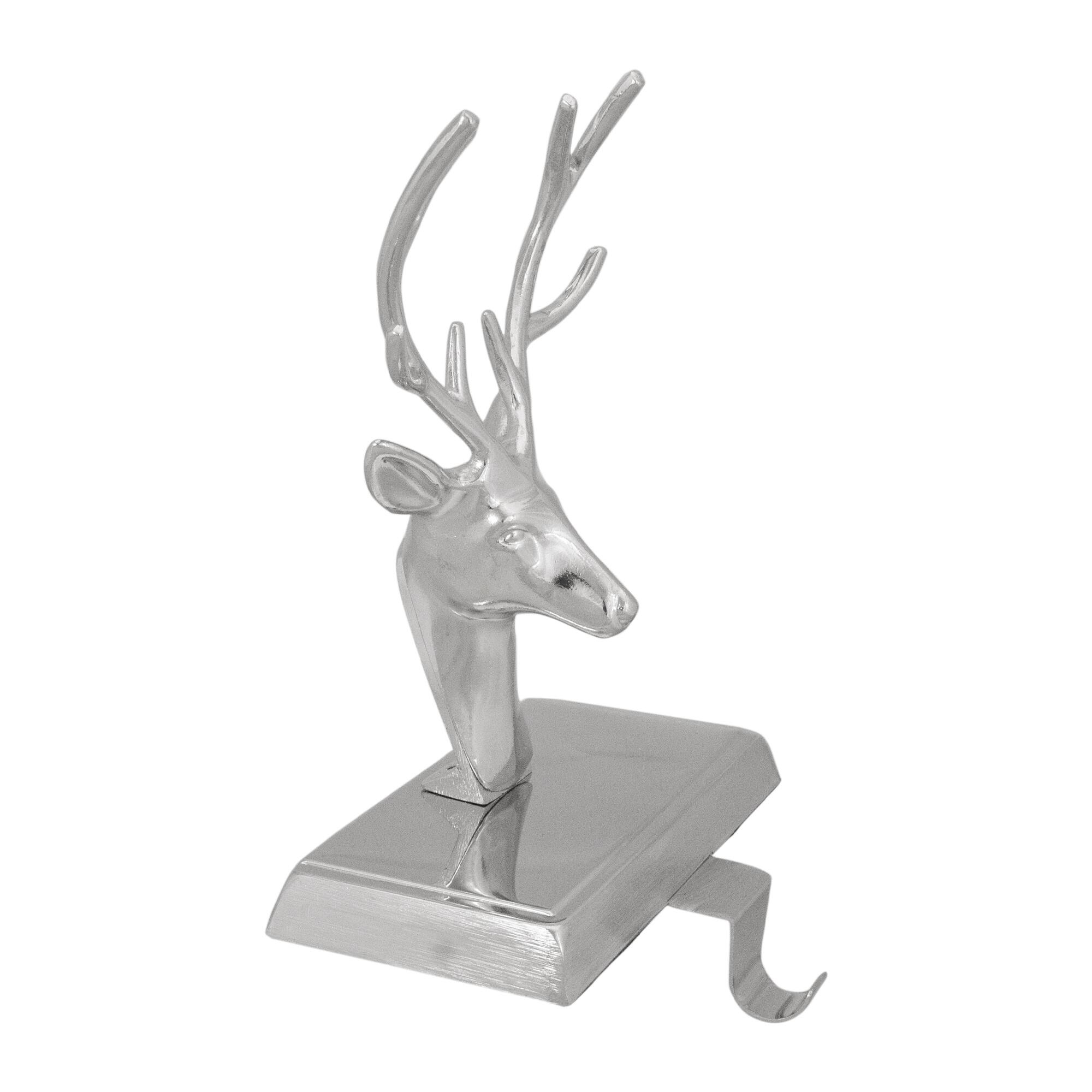 Alt View 4. Northlight - 8" Shiny Silver Deer Head Christmas Stocking Holder - Silver.