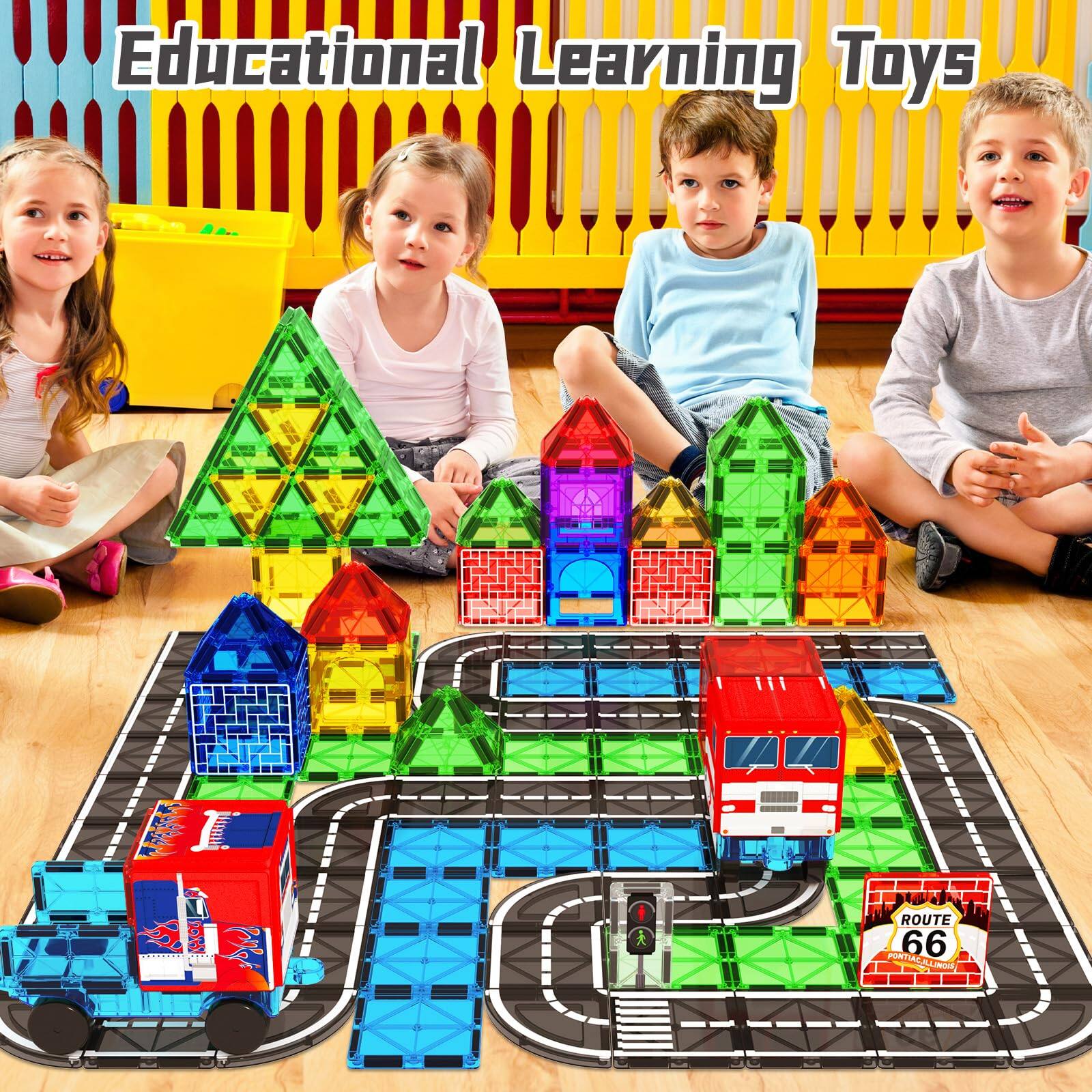 Leash Valley Magnetic Tiles Road Car Set Building Blocks Toys For Year ...