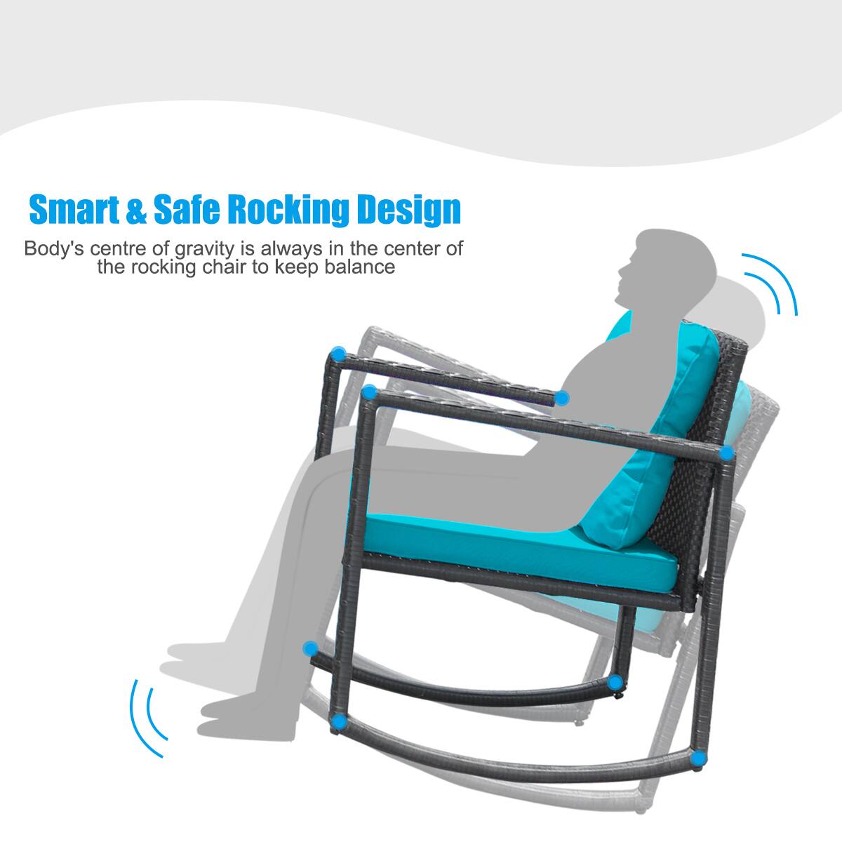 Smart & Safe Rocking Design
Body's centre of gravity is always in the center of the rocking chair to keep balance