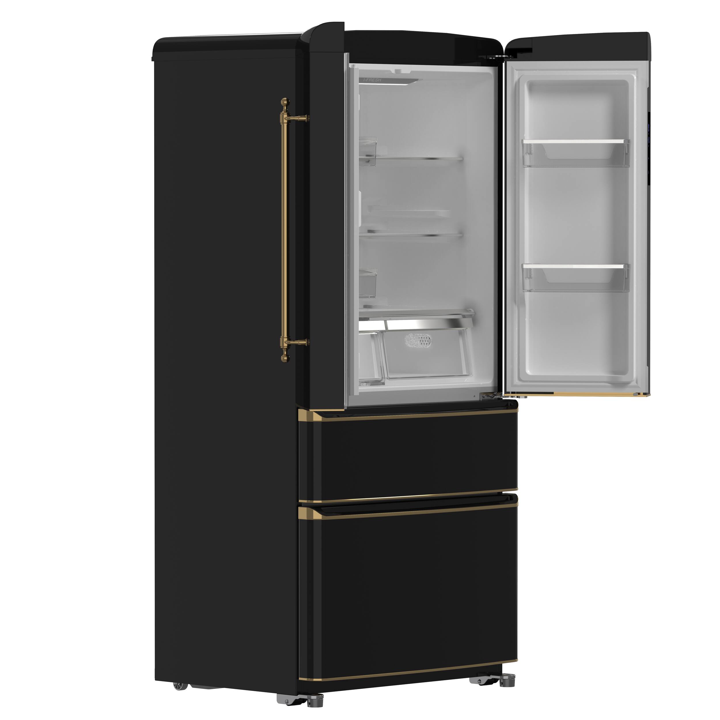 Alt View 4. Forno Appliances - Luigi 18 Cu. Ft. Counter-Depth French Door Refrigerator with Antique Brass Handles - Black.