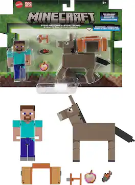 Mattel - Minecraft 3.25'' Steve and Donkey Figure, 2-Pack - Collectibles - Multicolor