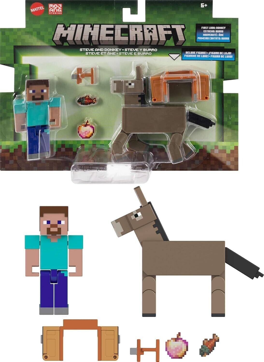 Mattel - Minecraft 3.25'' Steve and Donkey Figure, 2-Pack - Collectibles - Multicolor