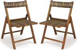 Gymax - Teak Wood Folding Chairs Set of 2 400 Lbs Outdoor Seating w/110-Degree Contoured Back - Brown