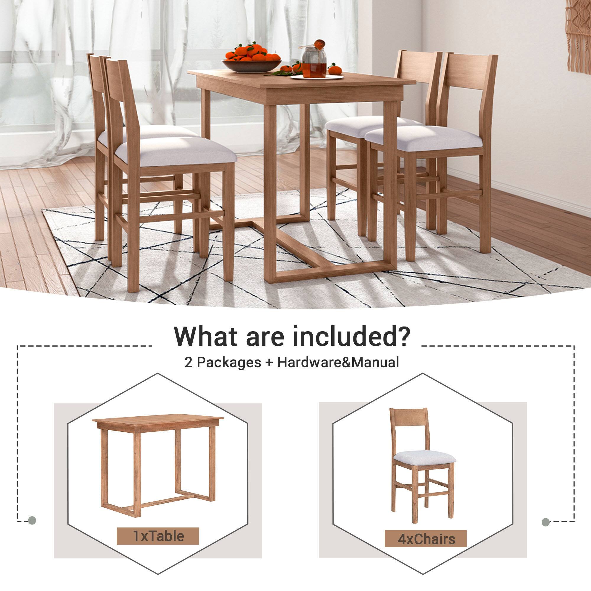 What are included?

2 Packages + Hardware & Manual

1x Table

4x Chairs