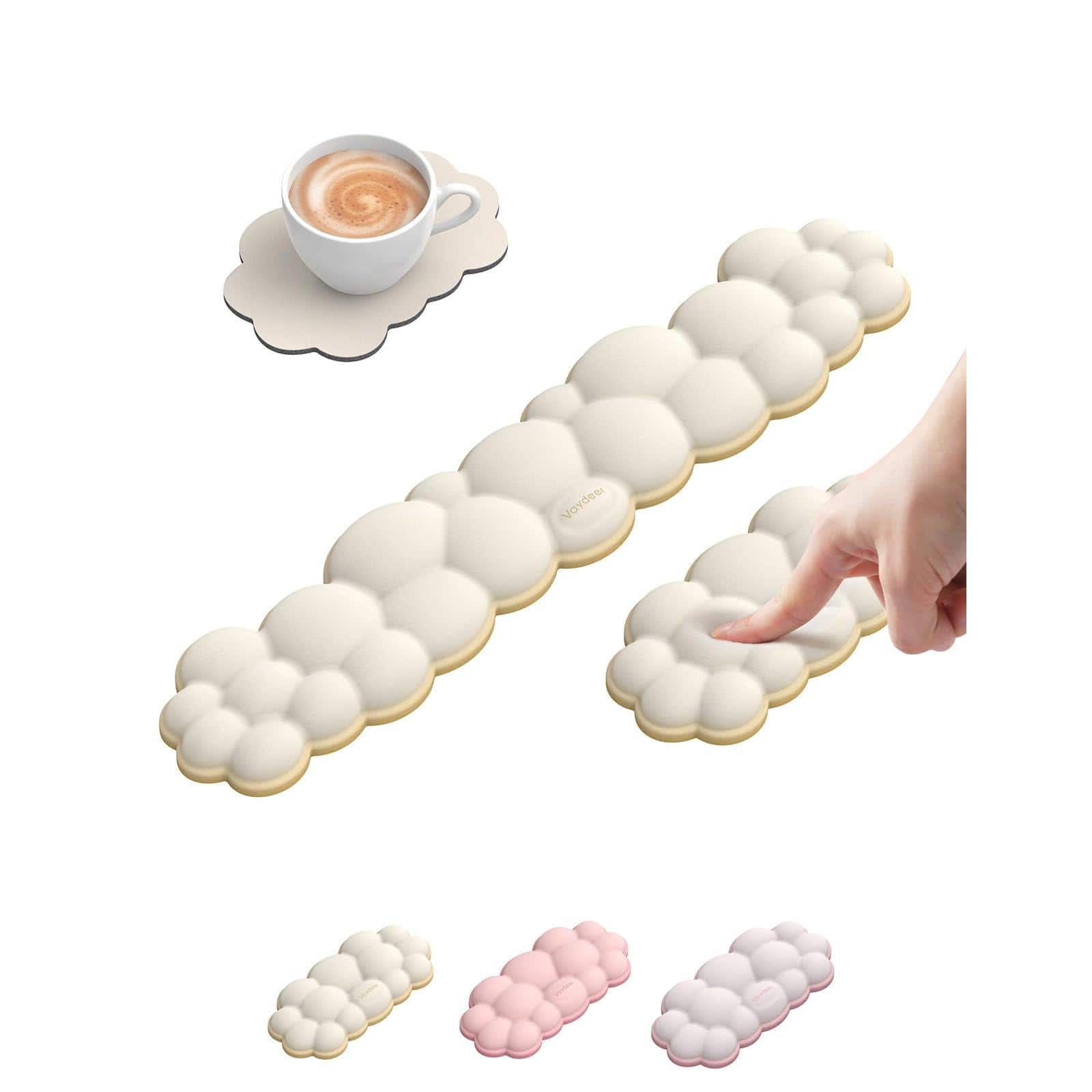 Cozy Serene - Cloud Wrist Rest Set - Memory Foam Pad For Computer Laptop Gaming Non-slip Cute Desk Accessories Office Cloud-Soft - A3-milky Tea