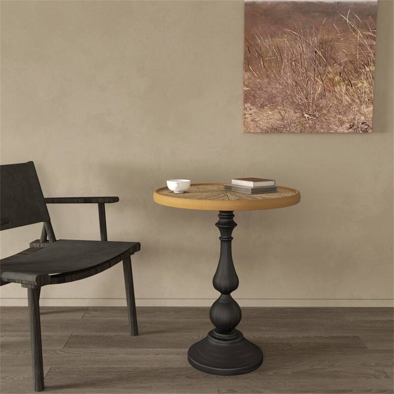 Back. HTUTWOO - Wooden End Tables -Retro French Country Accent Coffee Side Table,Round Tea Table,Pedestal Side End Table for Small Space - Nature.