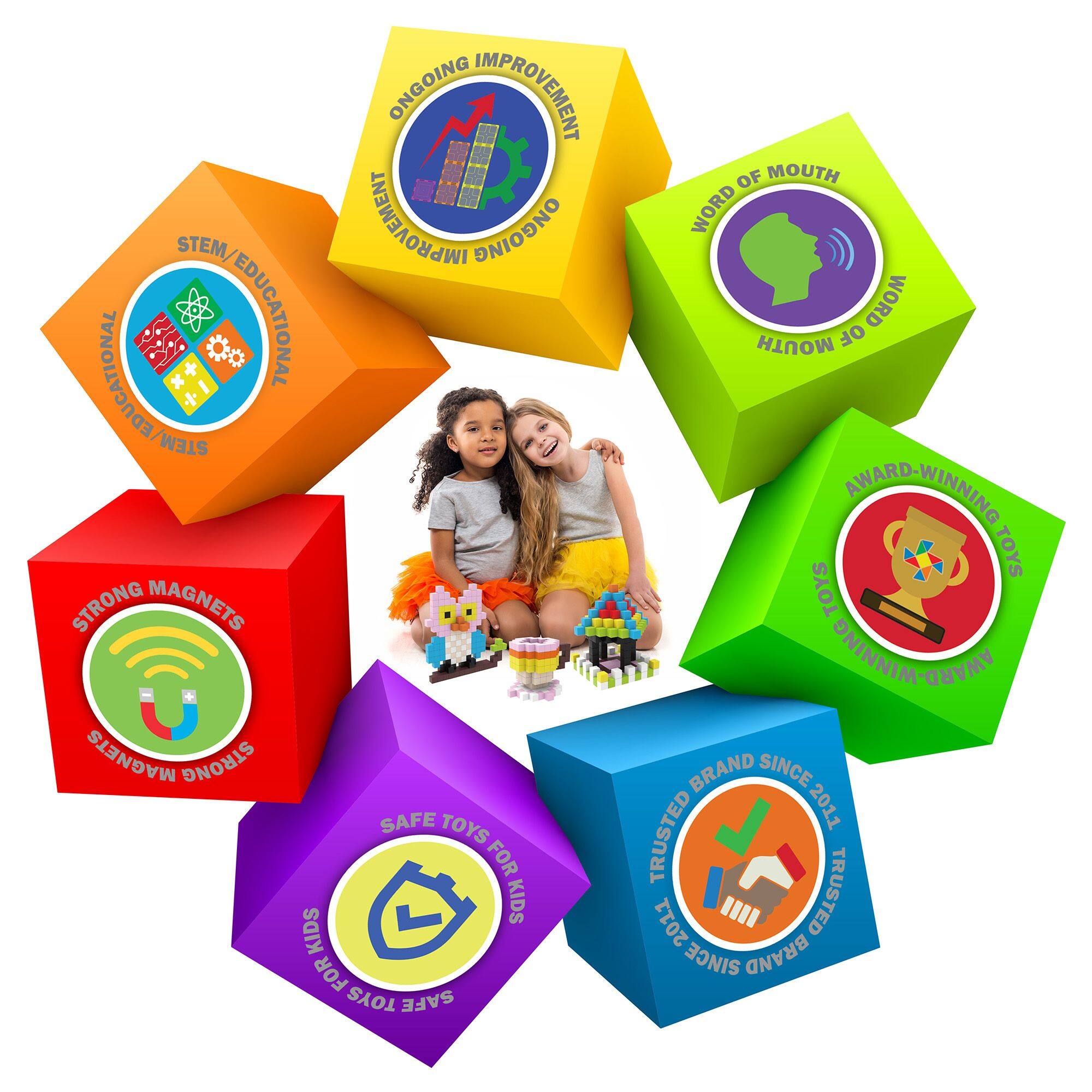 - ONGOING IMPROVEMENT
- STEM/EDUCATIONAL
- WORD OF MOUTH
- AWARD-WINNING
- STRONG MAGNETS
- SAFE TOYS FOR KIDS
- TRUSTED BRAND SINCE 2011