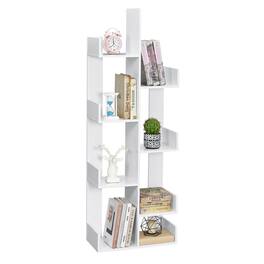Vecelo - Tree Bookshelf Corner Shelf - Industrial Frame Freestanding Storage, Modern Rustic Decor Shelf - White