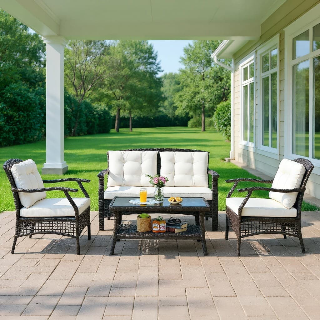 Kadyn - 7 Pieces Outdoor Patio Furniture Set Outdoor Furniture Garden Conversation Sets with Waterproof Cover - Off White