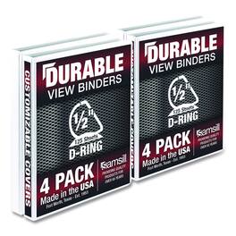 Samsill - Durable D Ring View Binders 3 Rings 0.5" Capacity 11.5" x 8.5" White 4/Pack