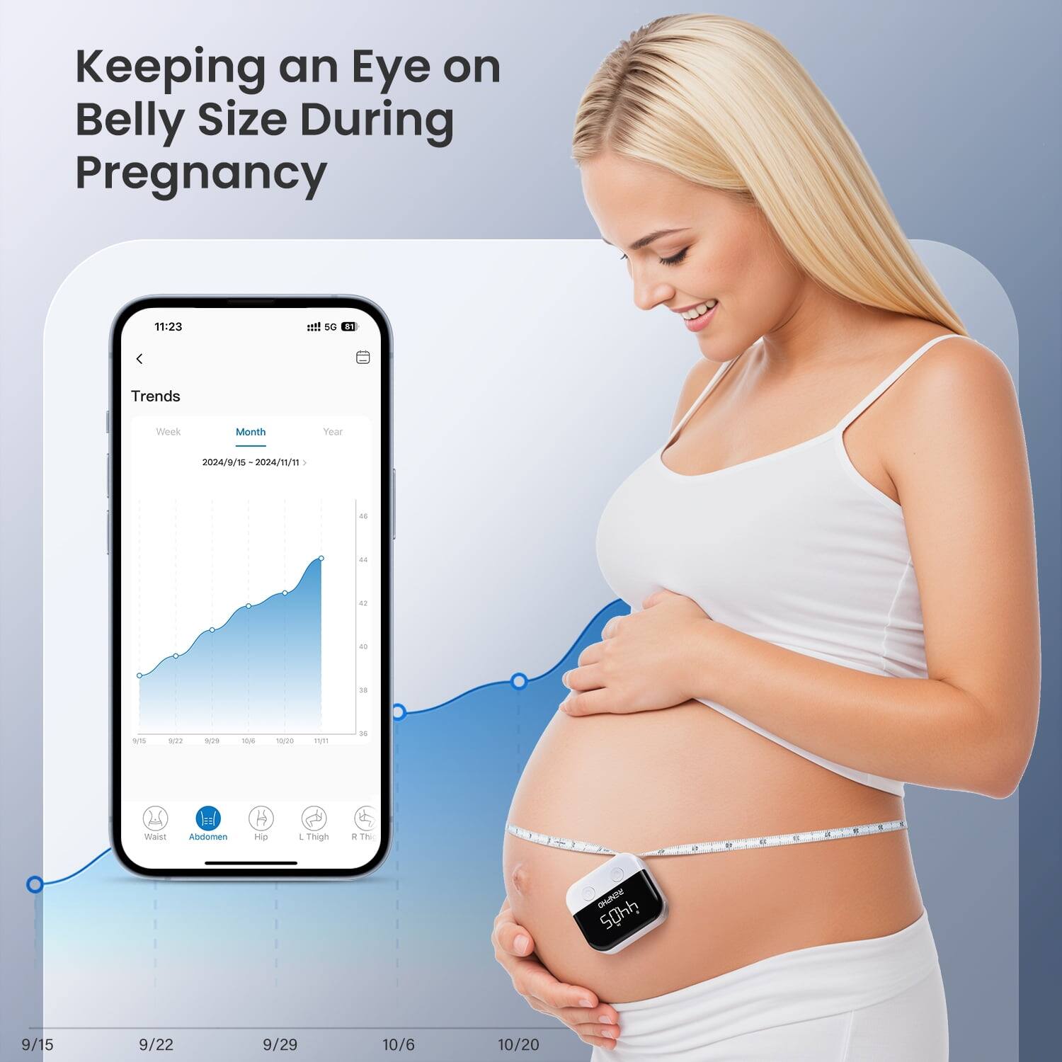 Keeping an Eye on Belly Size During Pregnancy

11:23

Trends
Week Month Year
2024/0/19 - 2024/1/11

Waist Abdomen Hip L Thigh R Thigh

9/15 9/22 9/29 10/6 10/20