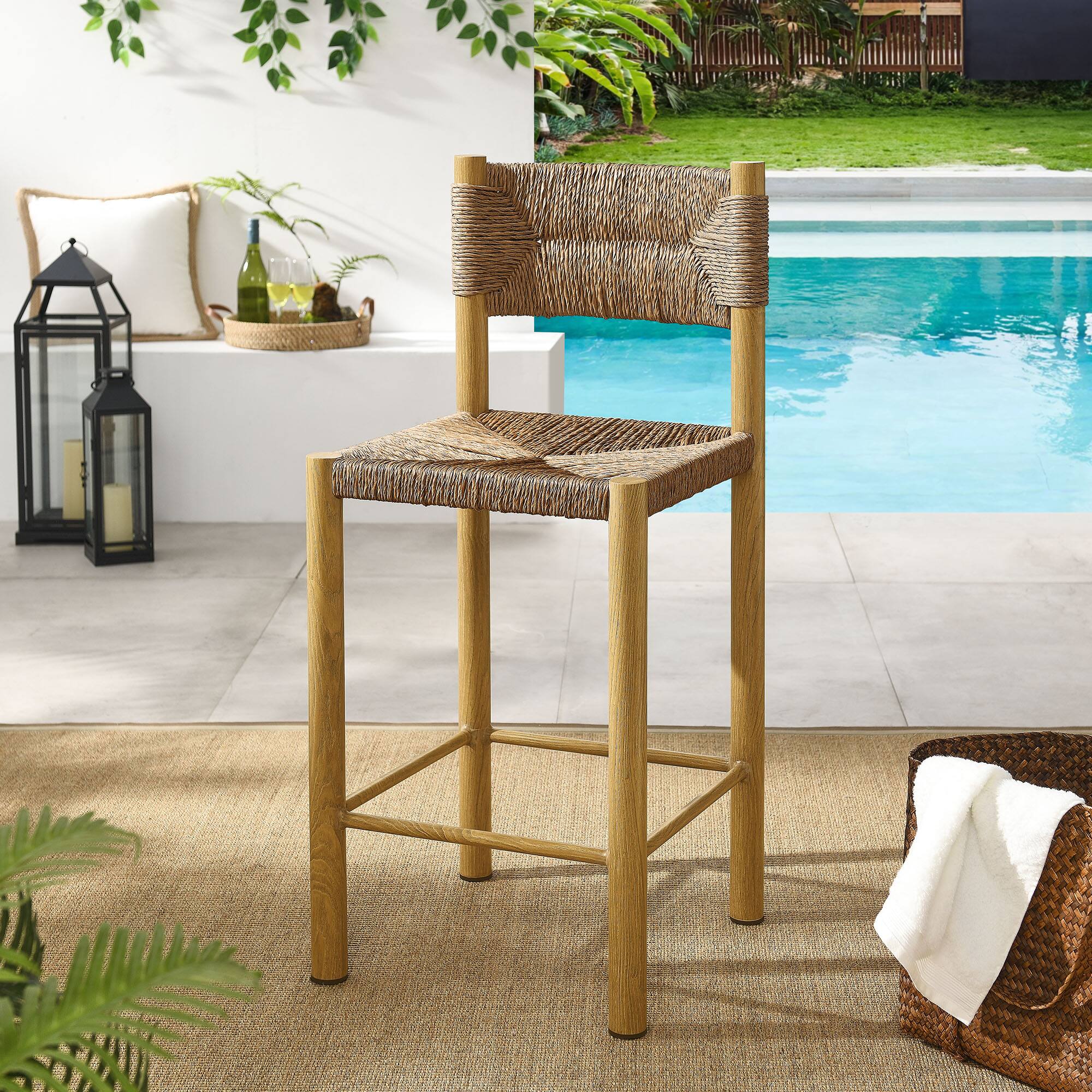 Alt View 1. Modway - Parkland Outdoor Patio Rattan and Aluminum Counter Stools Set of 2 by Modway - Natural.