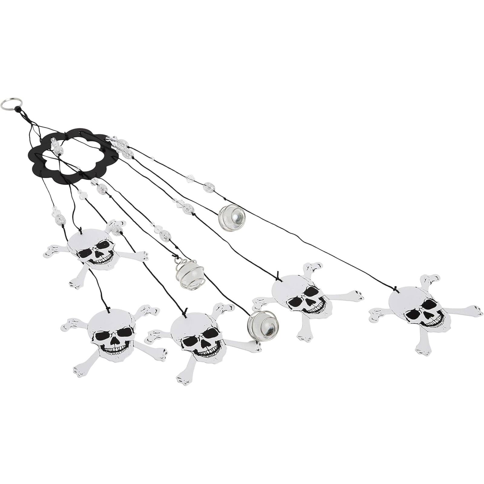 Back. Spoontiques - Spoontiques Skull and Crossbones Metal Wind Chime Outdoor Garden Décor Backyard and Patio Decoration 17 inch.