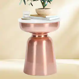 Finch - Adler Brass Metal Side Table - White/Rose Gold