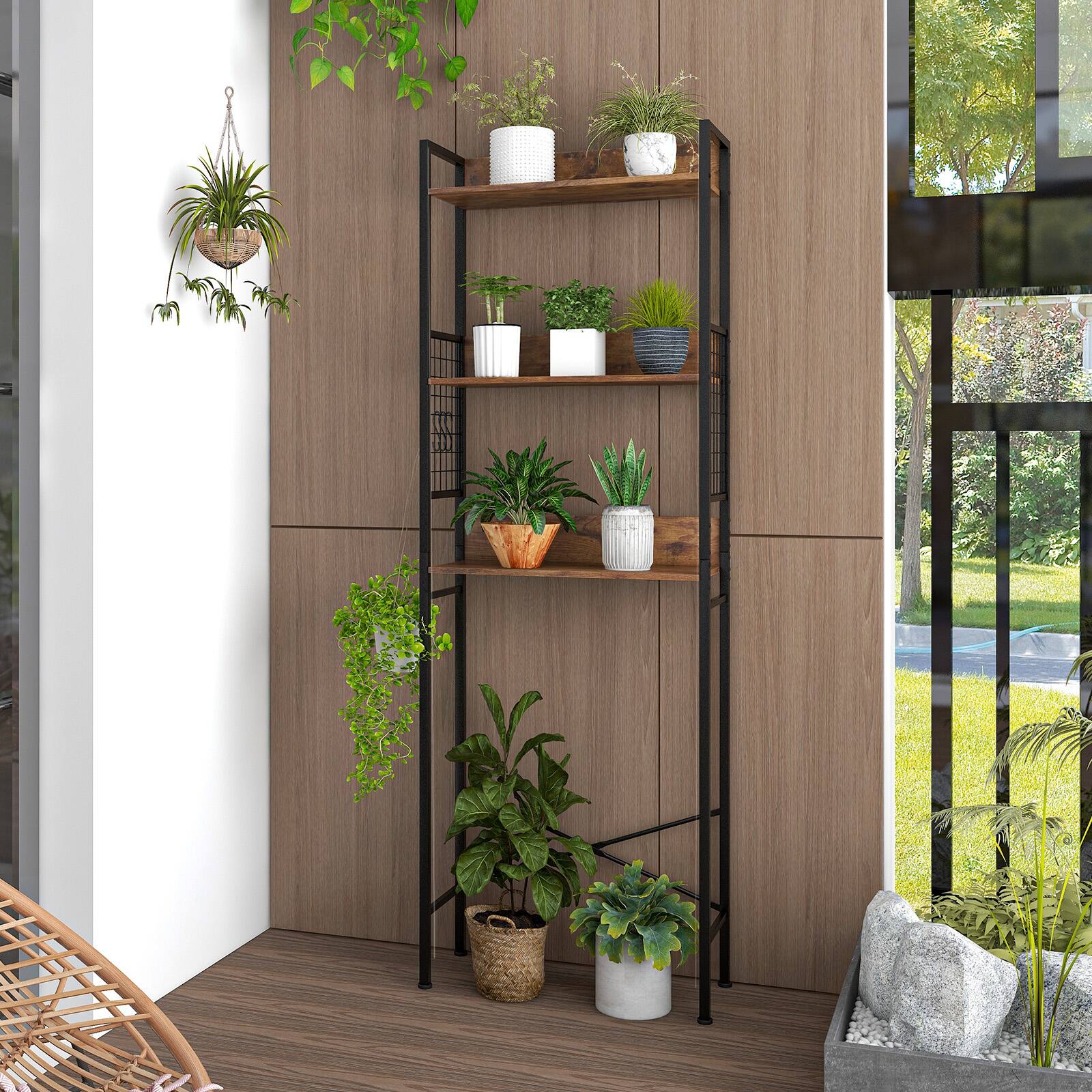 Alt View 2. SlickBlue - Space Saving 3-Tier Over Toilet Storage Shelf with 3 Hooks for Bathroom Essentials - Rustic Brown.