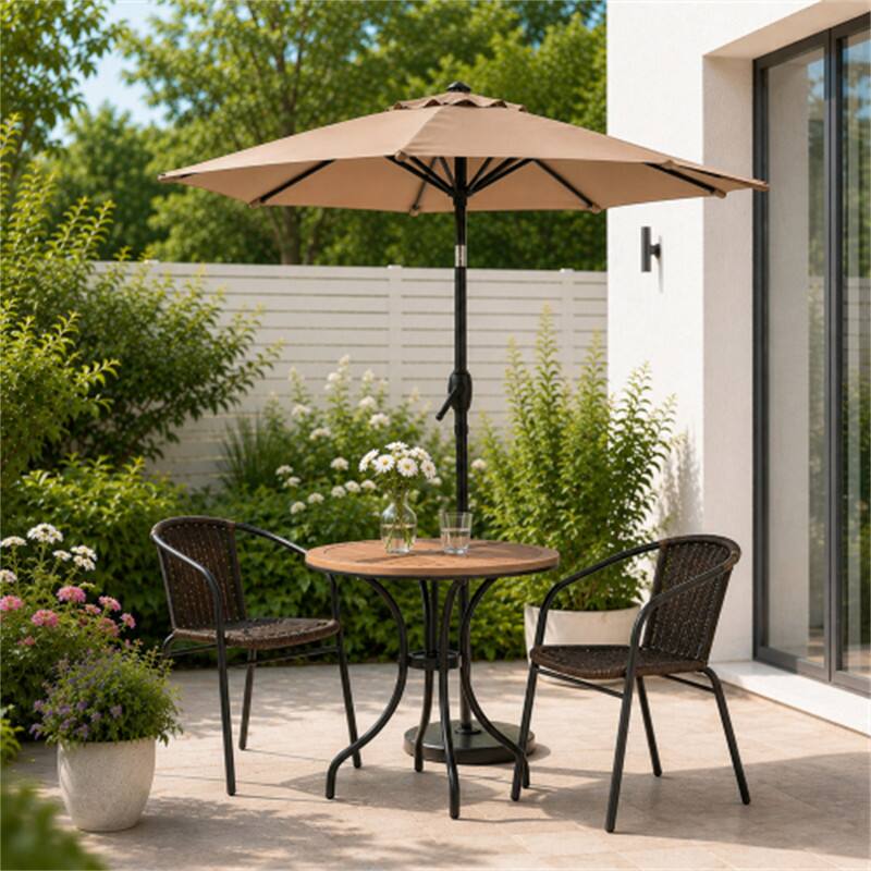 Angle. HTUTWOO - 10FT Steel Patio Umbrella with Push Button Tilt and Crank Mechanism, Waterproof Canopy, Not Include Umbrella Base - BROWN.