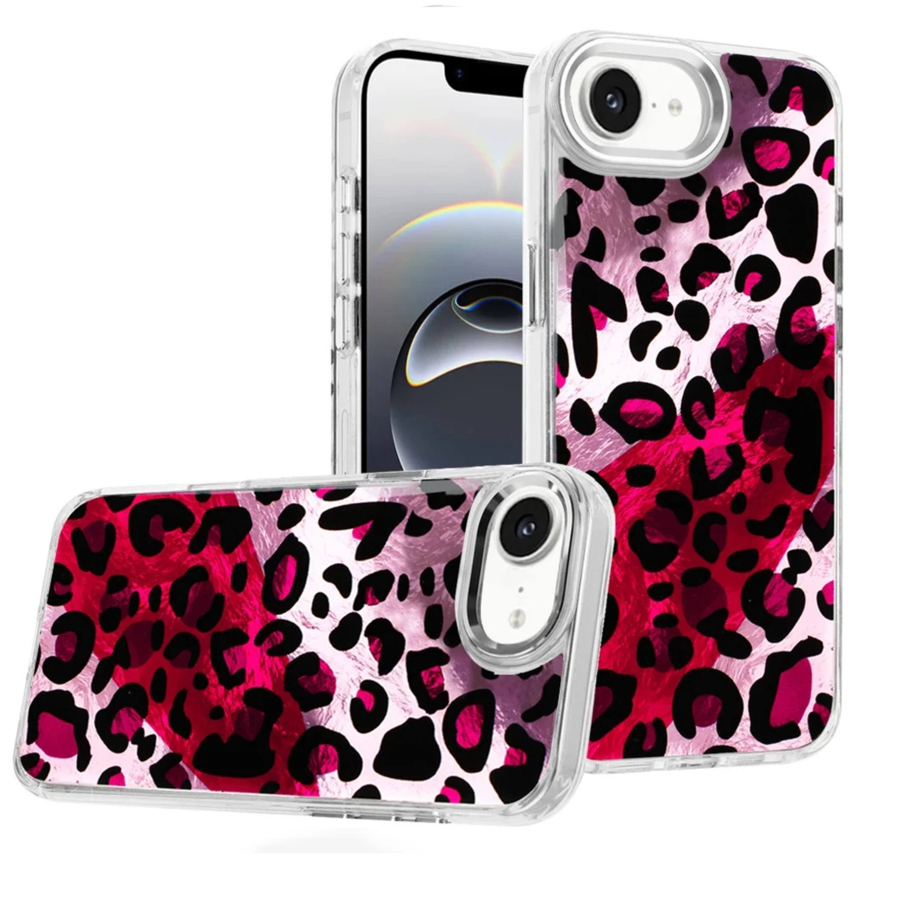 Front. Kitcheniva - Cute In Mold Design Phone Case With Metallic Buttons And Tempered Glass For iPhone 16e 17e Pink Pattern - Pink.