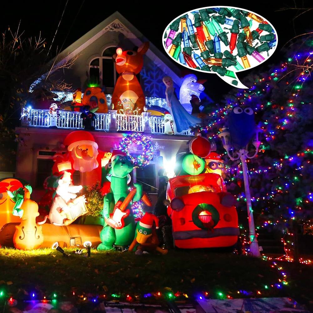 Alt View 4. MOSZAR LLC - 60-Pack Mini LED Christmas Replacement Bulbs, Multicolor, Green BaseC.