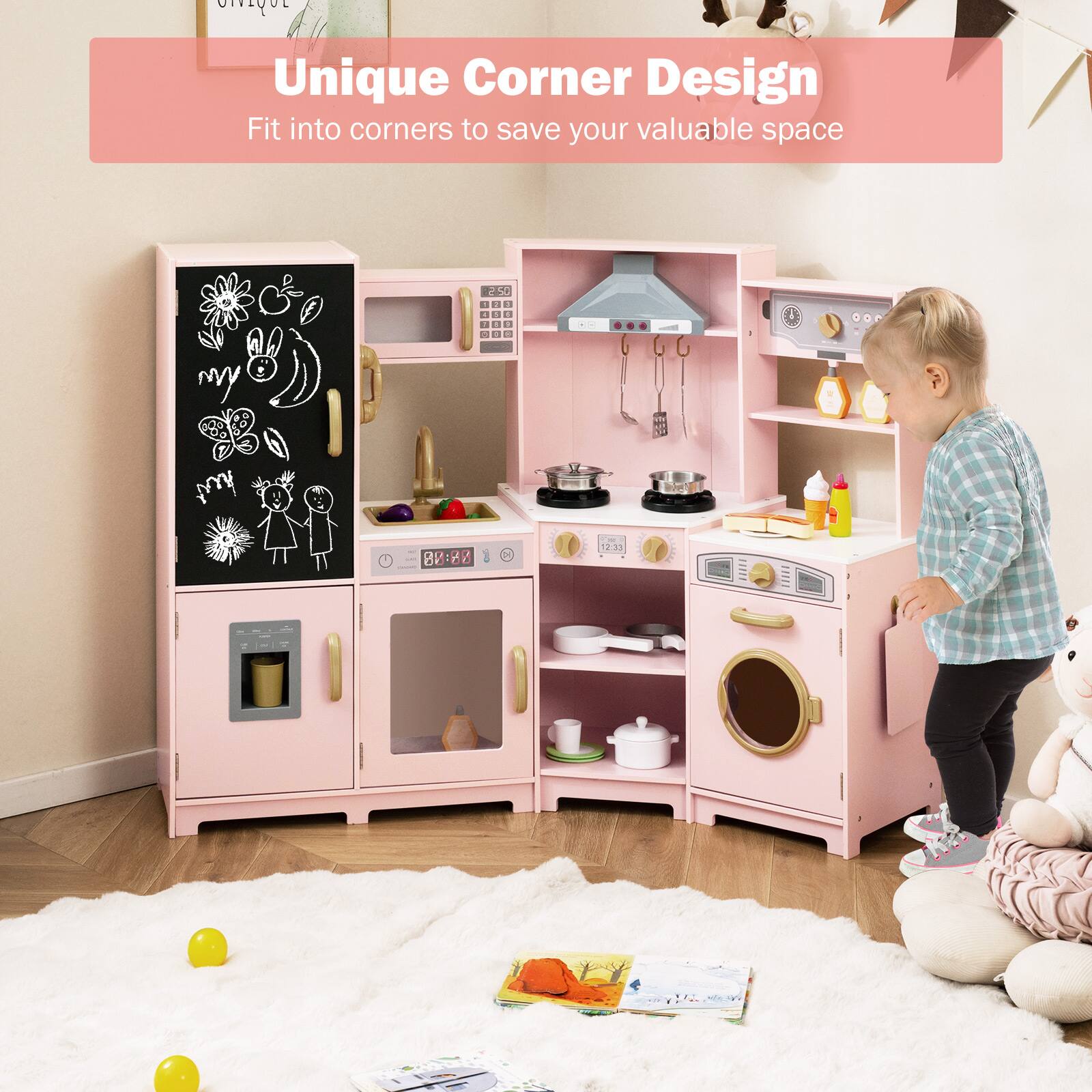Unique Corner Design  
Fit into corners to save your valuable space