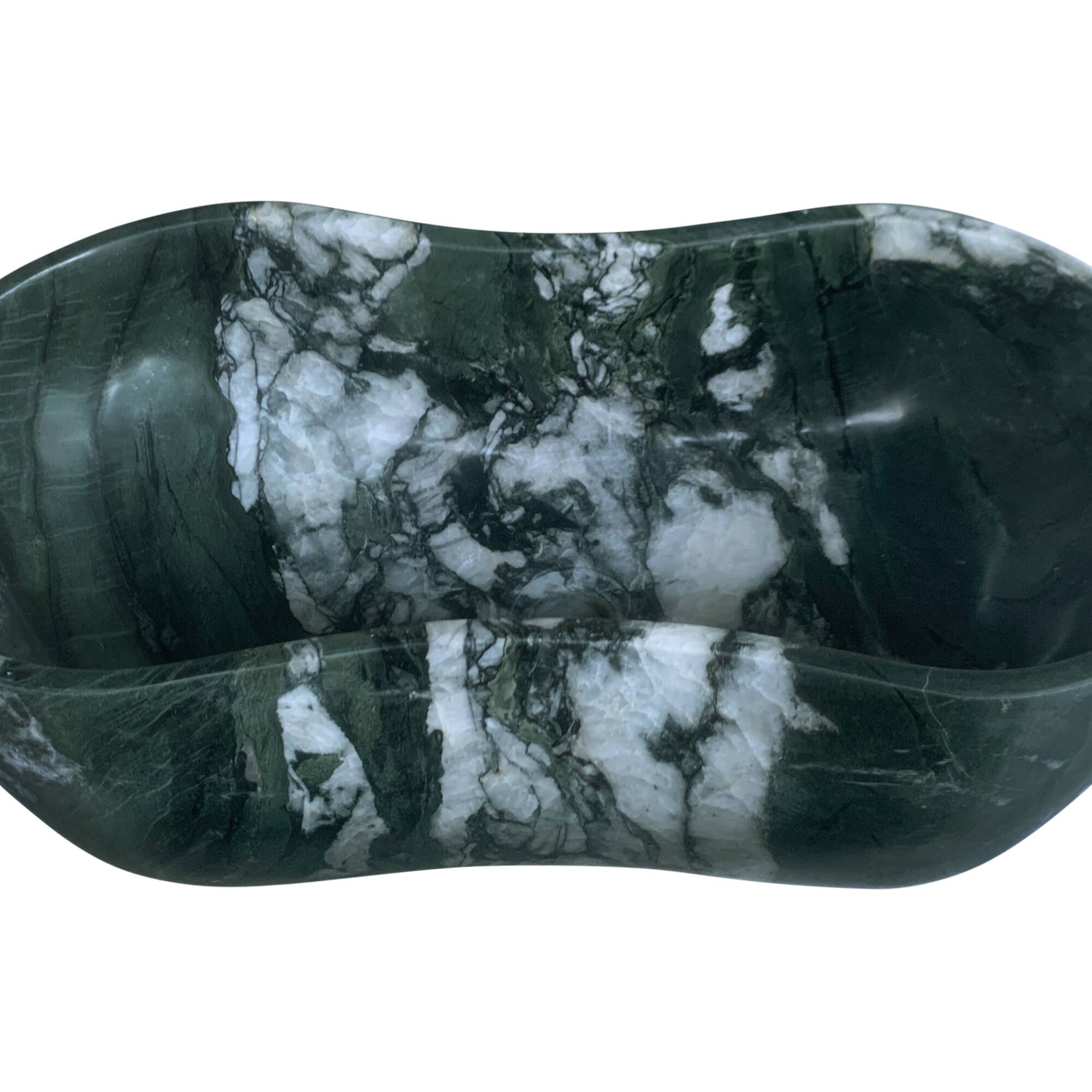 Alt View 1. ELEMENT ACE - Elegant Natural Marble Bathroom Vessel Sink with Polished Surface, Wavy Design for Modern Decor - Green.
