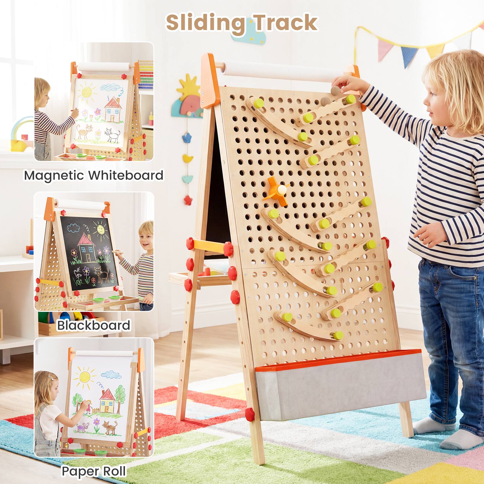 Sliding Track Magnetic Whiteboard Blackboard Paper Roll