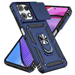 UUCOVER - Shockproof Case for Motorola G Power 5G (2025) Slide Camera Cover Ring Stand TPU+PC Rugged Protective Back Case - Blue