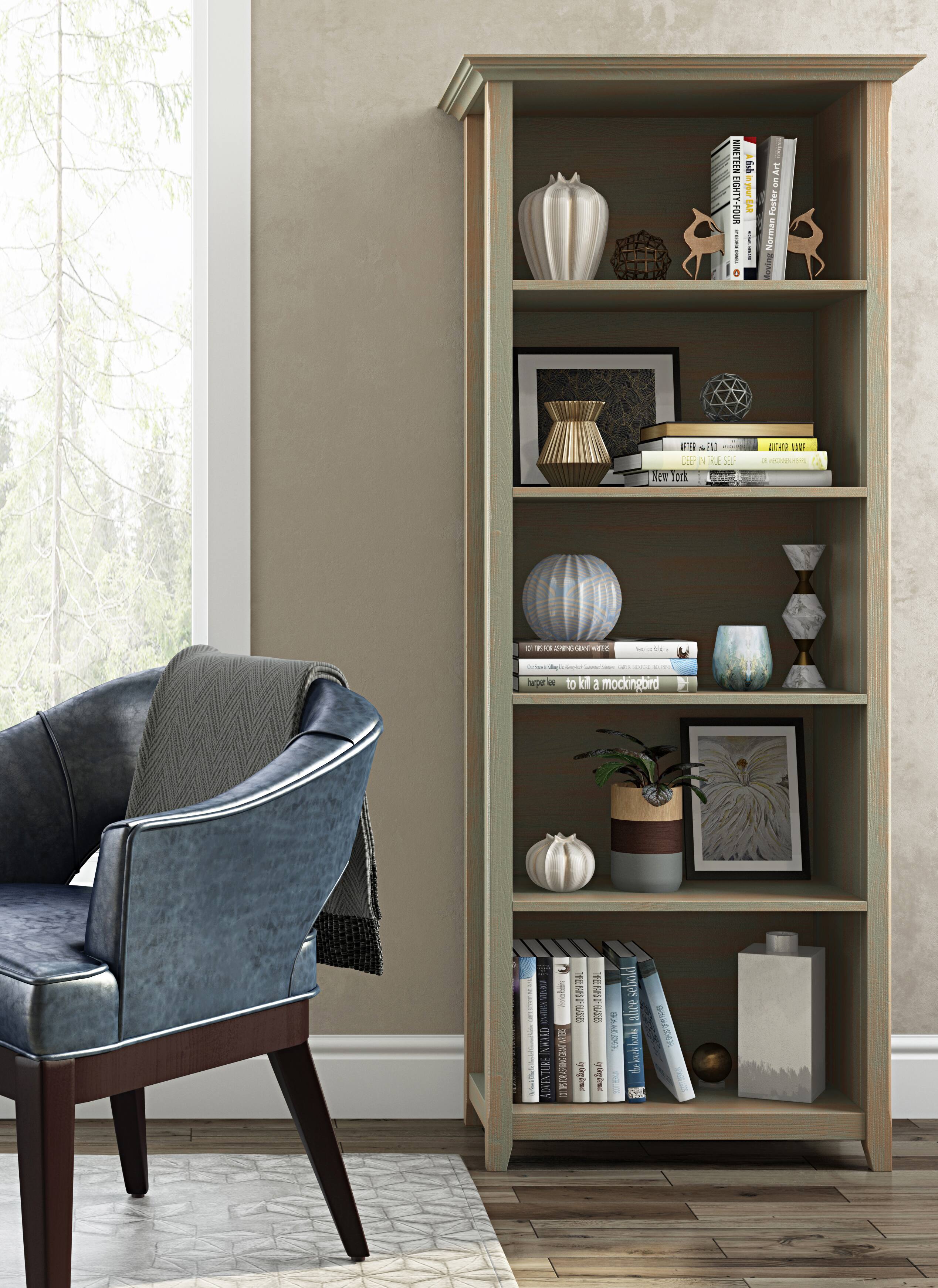 Angle. Simpli Home - Amherst 5 Shelf Bookcase - Distressed Grey.