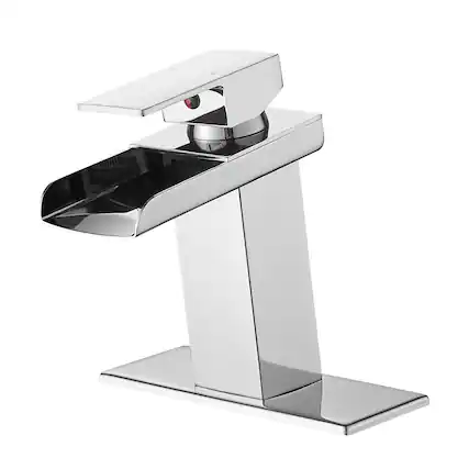 Front. Boyel Living - Modern Waterfall Single Handle Single Hole Bathroom Faucet Chrome with Deck Plate and Water Supply Hoses - Chrome.