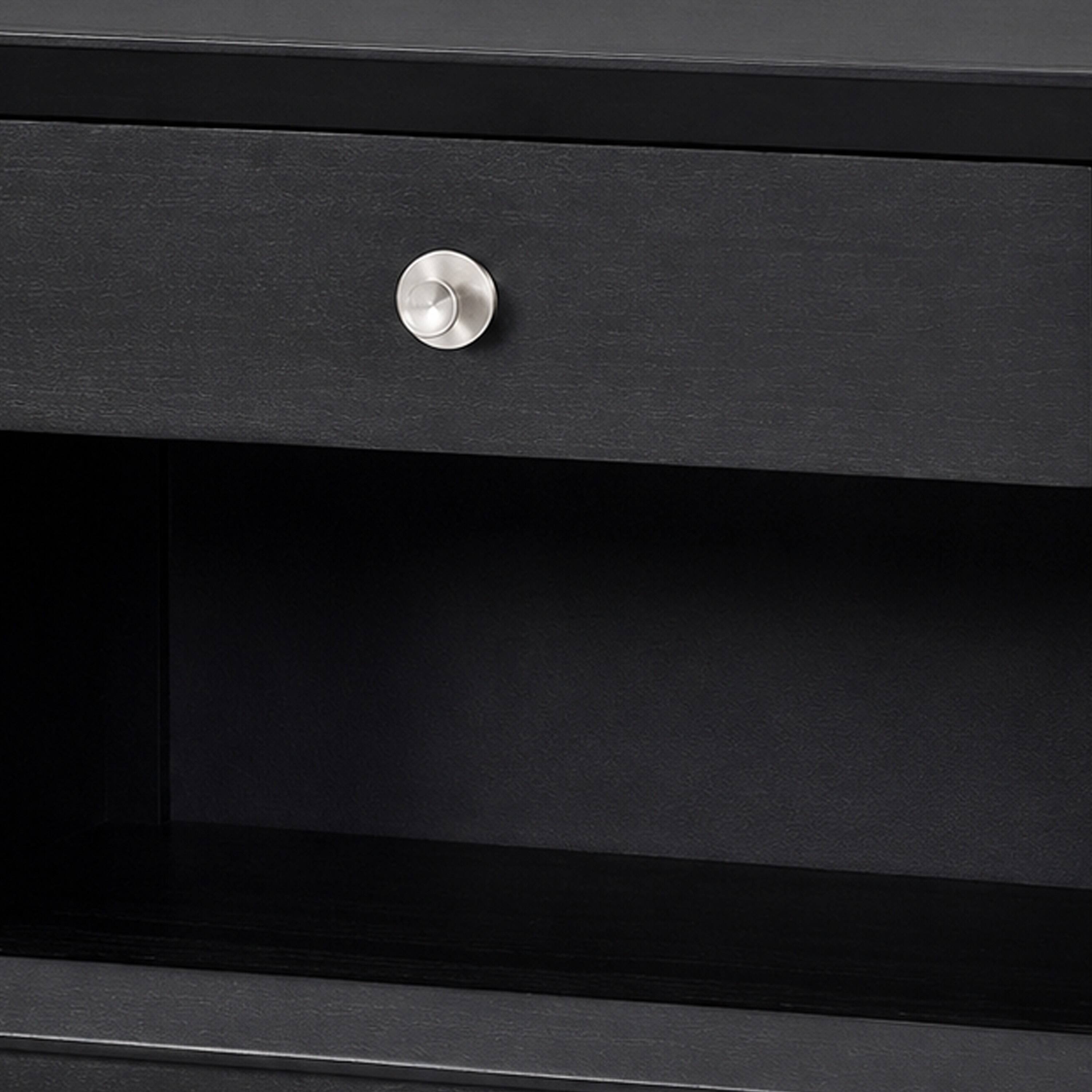 Alt View 2. Manhattan Lane - Tora Nightstand, 2 USB Ports, Drawer and Shelf, Capped Legs - Black, Silver.