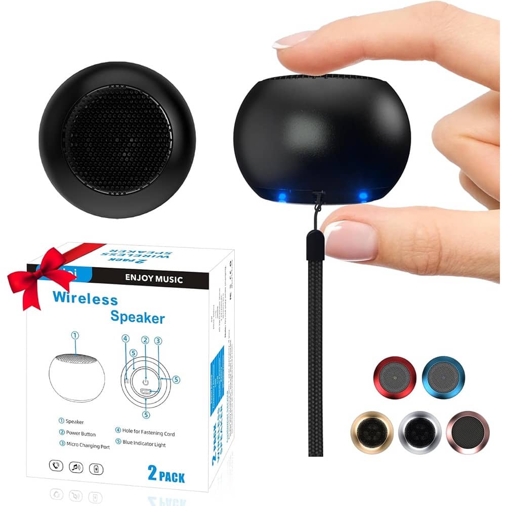 RTMB - 2-Pack Mini Bluetooth Speakers, Portable, Rechargeable, Built-in Mic (Black)