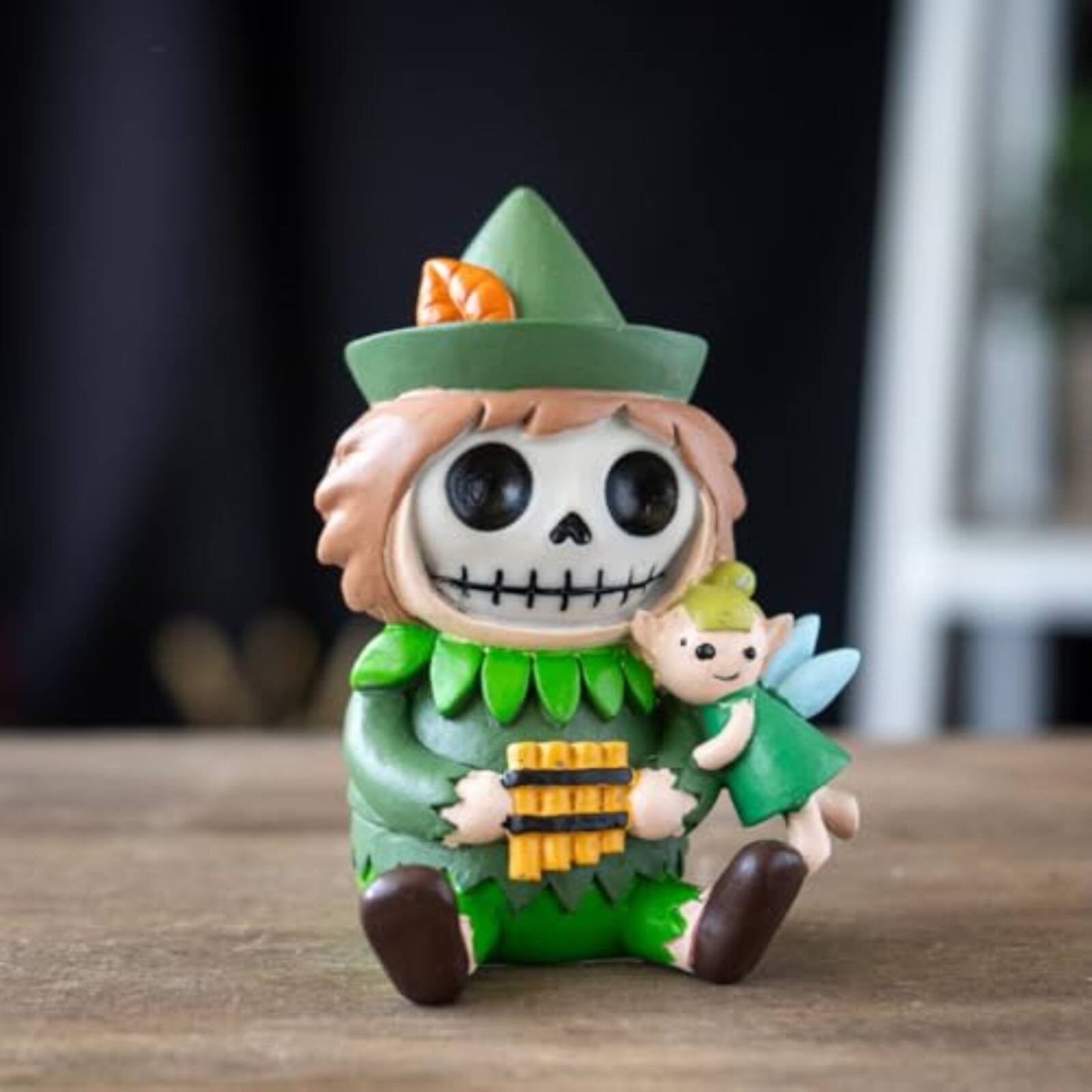 Alt View 2. Pacific Trading - Peter Pan Furrybones Figurine Skeleton Figurine in Peter Pan Costume with Tiny Fairy 3.38 Tall - Green.