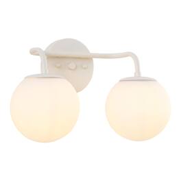 Jonathan Y - Louis Parisian Globe 15" 2-Light Metal/Frosted Glass Modern Contemporary LED Vanity Light - Almond