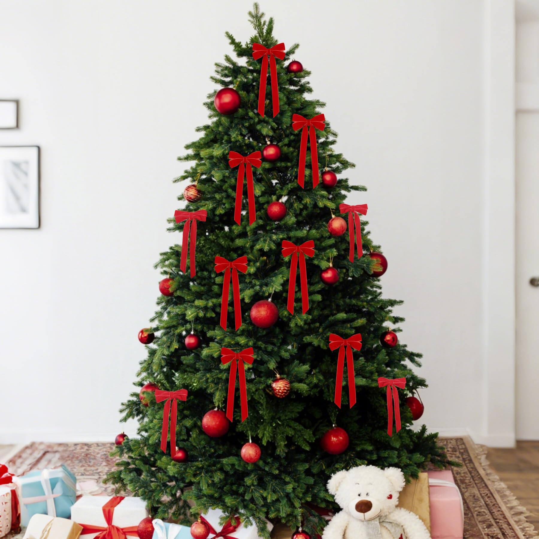 Alt View 1. PARKER SLATER - 12pcs Red Ribbon Bows Christmas Tree Decorations 5in X 10in Xmas Ornaments For Home Party Front Door Wreath - Pink.