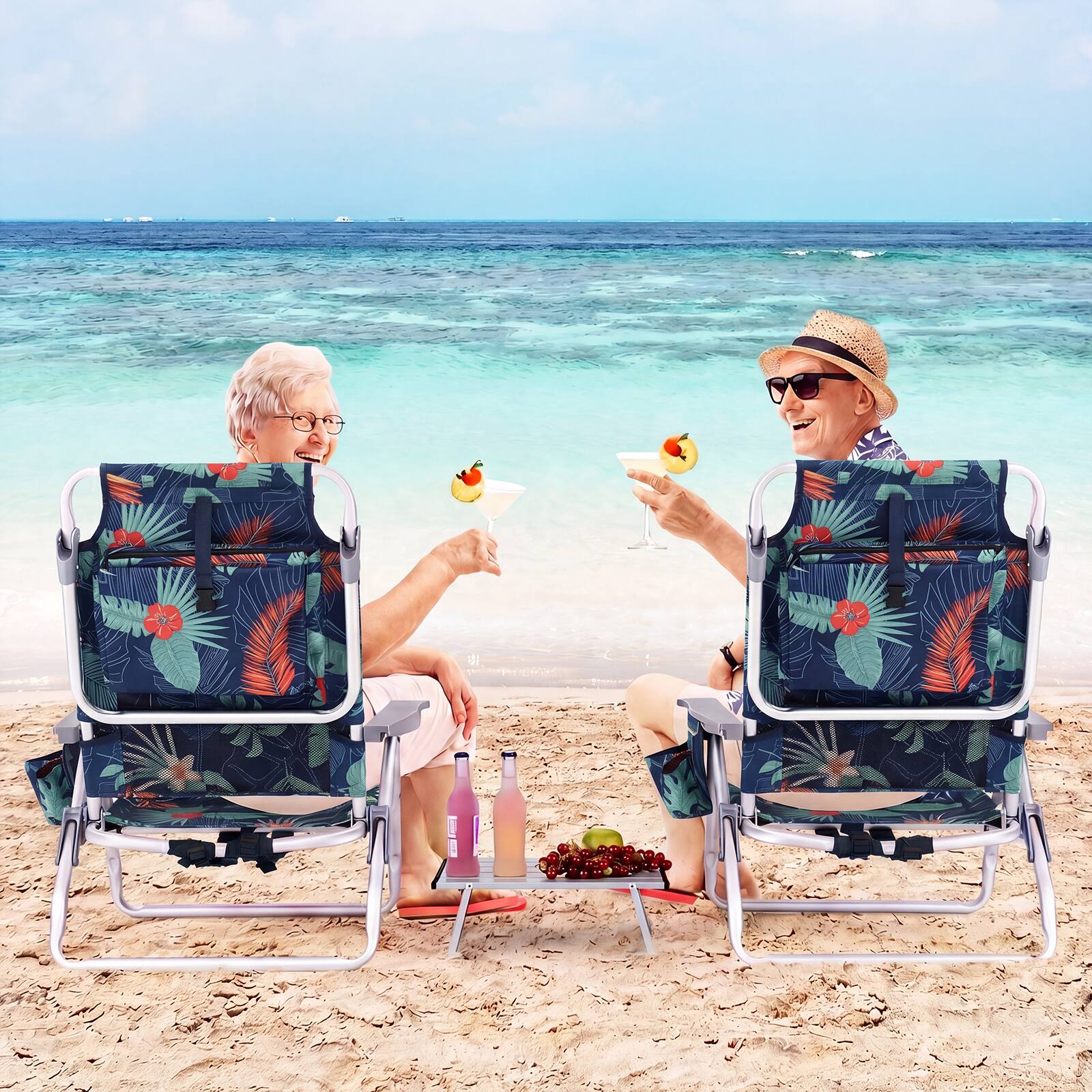 Alt View 3. Costway - Costway 2-Pack Folding Backpack Beach Chair Table Set 5-Position Outdoor Reclining Chair - Multicolor.