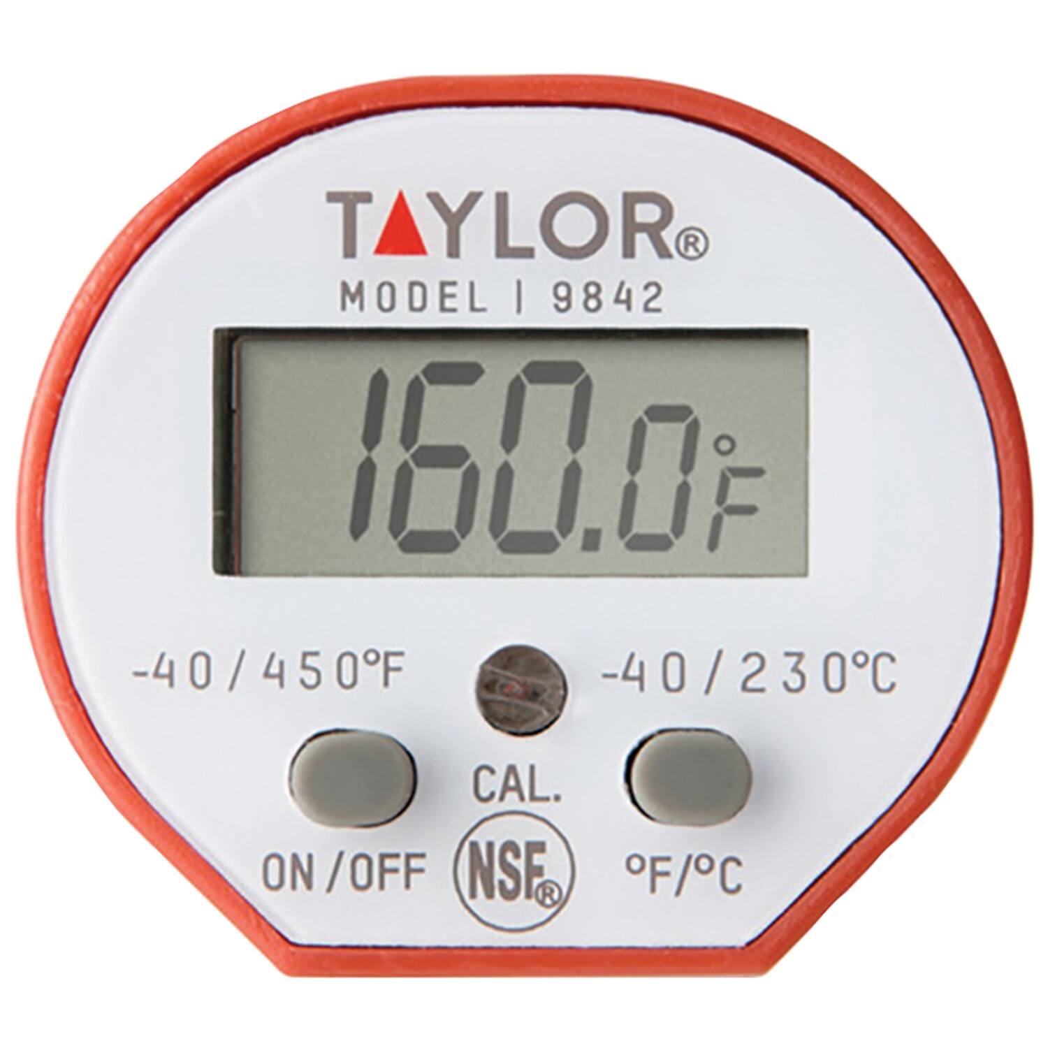 TAYLOR  
MODEL I 9842  
160.0°F  
-40 / 450°F  
-40 / 230°C  
CAL. ON/OFF  
NSF  
°F/°C