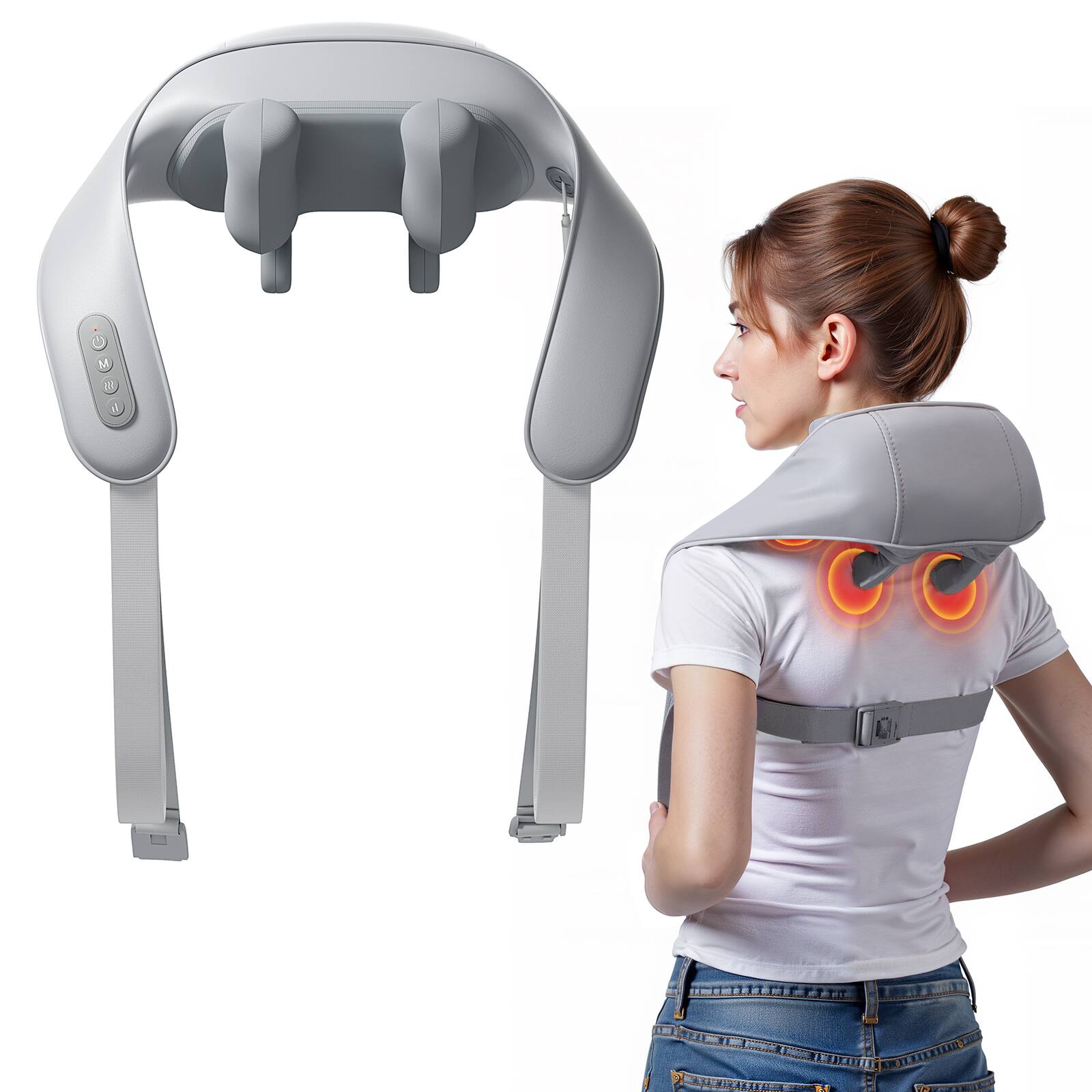 Front. Sugift - Deep Tissue 6D Neck Massager Cordless Shiatsu Shoudler Massager with Heat Therapy - Grey.