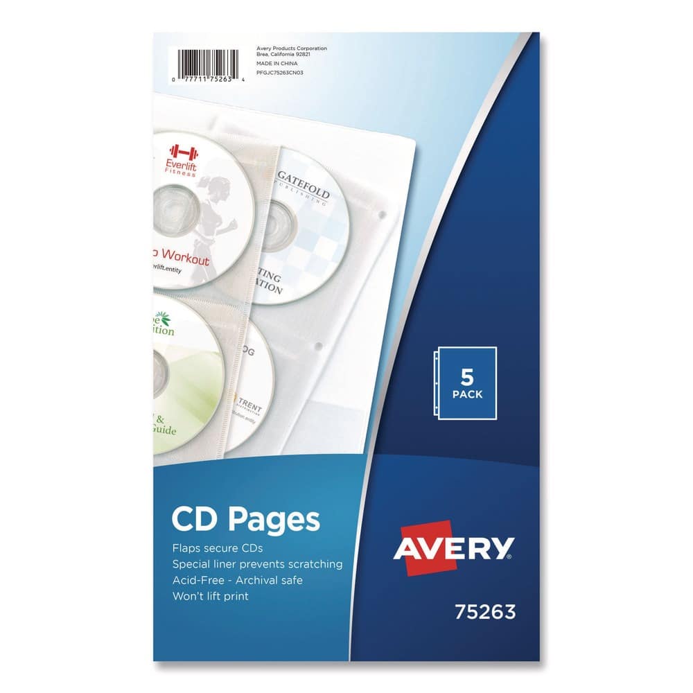 Avery - 75263 4-Disc Capacity 2-Sided CD Organizer Sheets for 3-Ring Binder - (5/Pack) - Clear