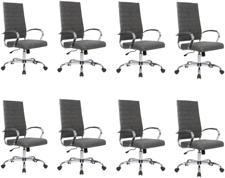 LeisureMod - Set of 8 Benmar Ergonomic Modern High Back Leather Executive Office Chair with Swivel Base and Chrome Frame - Charcoal