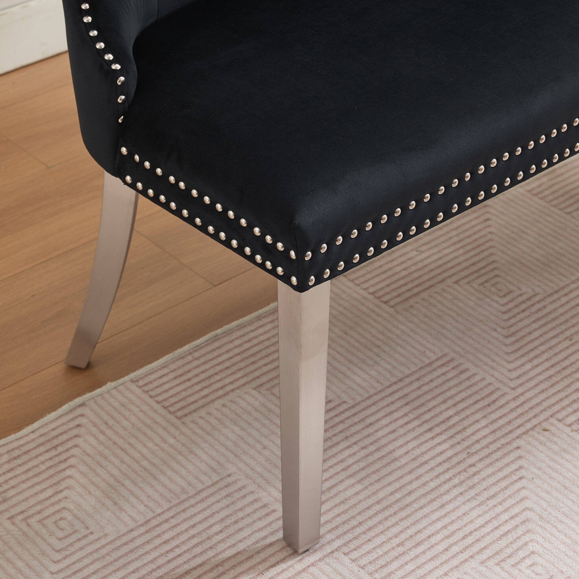 Alt View 9. GOODSILO - Velvet Double Dining Loveseat Bench with Tufted Back and Stainless Steel Legs for Modern Kitchen Seating - Black.