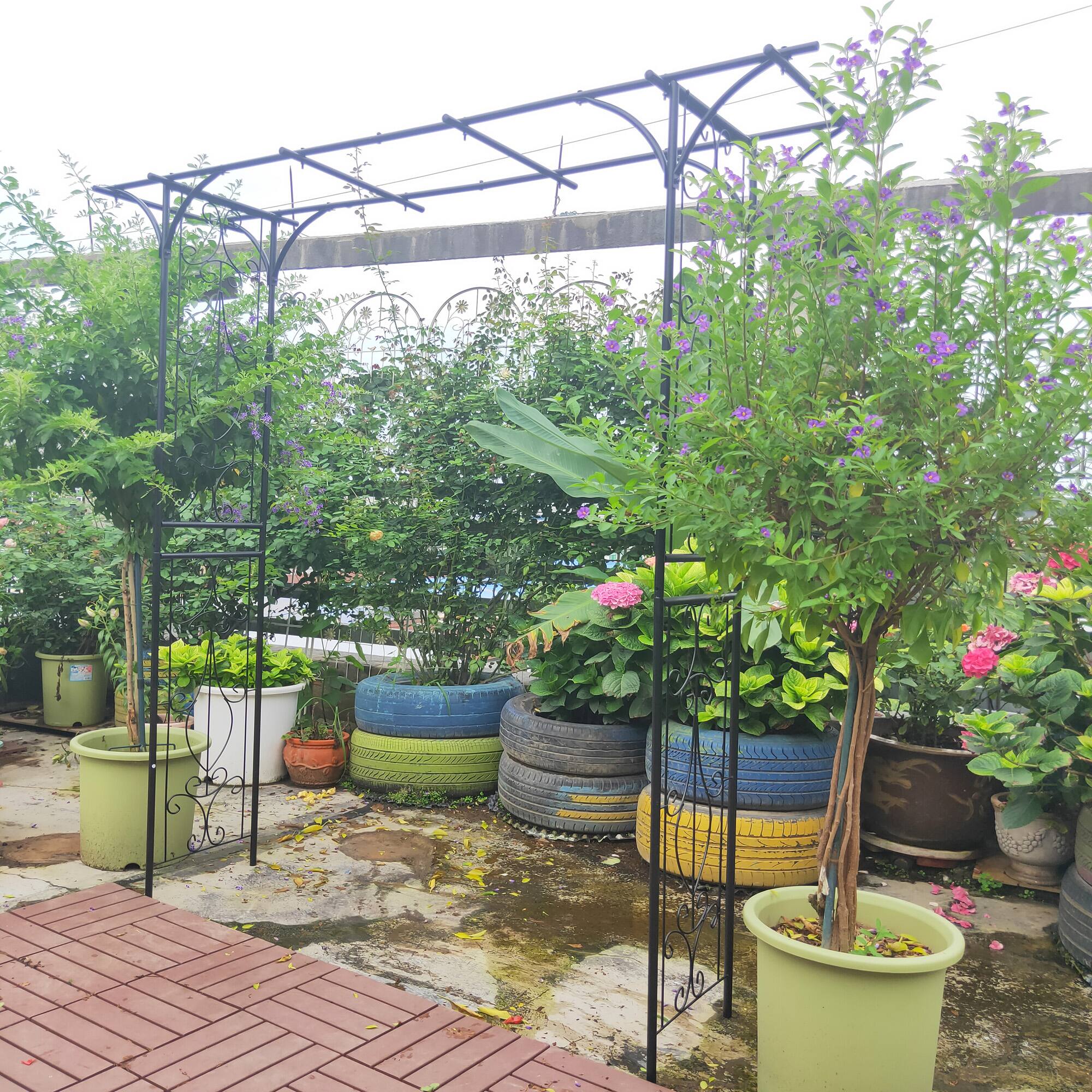 Alt View 1. Loheer - 6.69 x 1.71 x 6.76 ft Metal Garden Arch Plant Support Trellis for Outdoor Wedding Garden - Black.