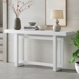 Whisen - 59.1-Inch Console Table, Extra Long Entryway Table with Solid Pine Wood Legs - White