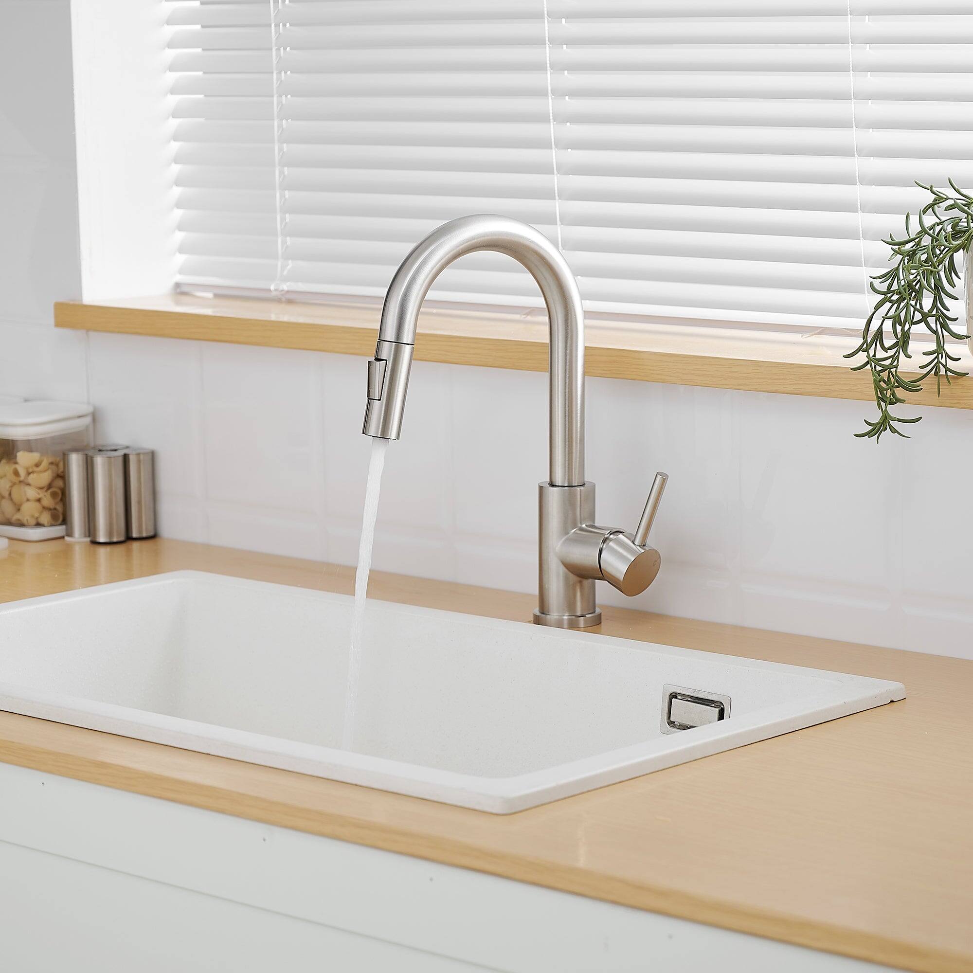 Alt View 4. Boyel Living - Brushed Nickel Single Handle Pull Down Bar Faucet with Water Supply Hoses and Ceramic Disc Cartridge - Brushed Nickel.