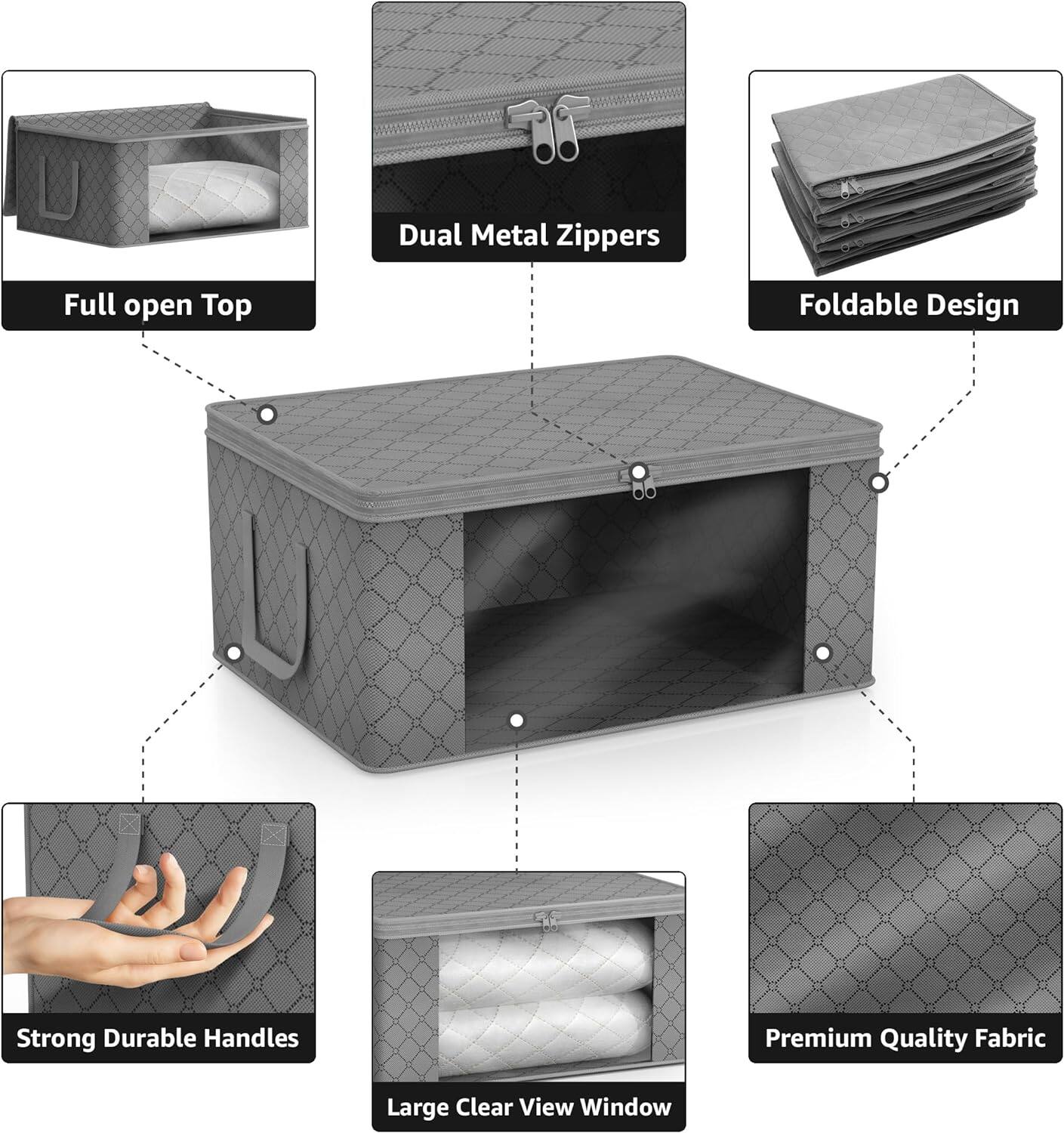 - Full open Top
- Dual Metal Zippers
- Foldable Design
- Strong Durable Handles
- Large Clear View Window
- Premium Quality Fabric